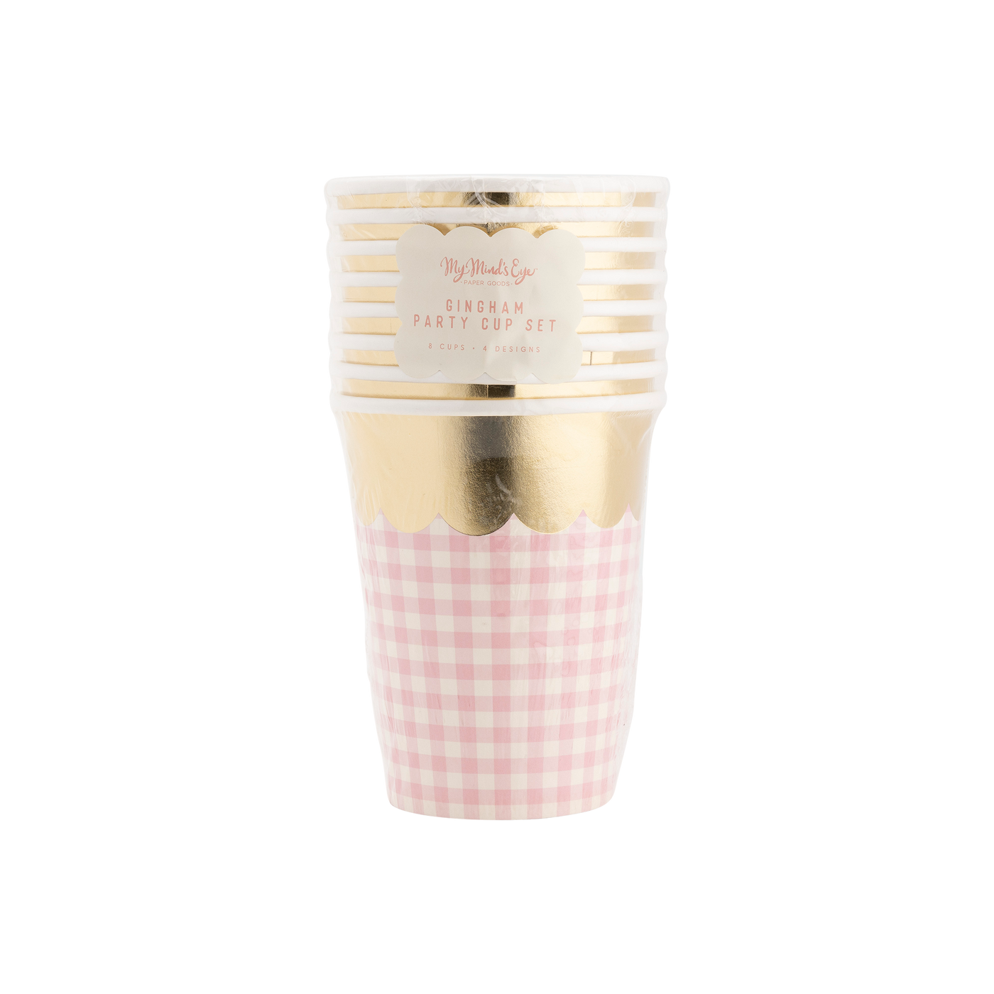 Multi Colored Gingham Cups with Gold Scallop