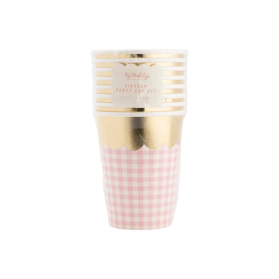 Multi Colored Gingham Cups with Gold Scallop