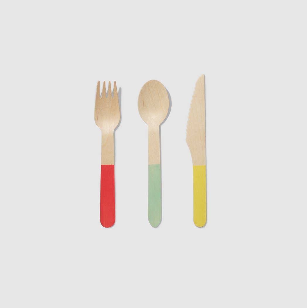 Tricolor Wooden Cutlery Set
