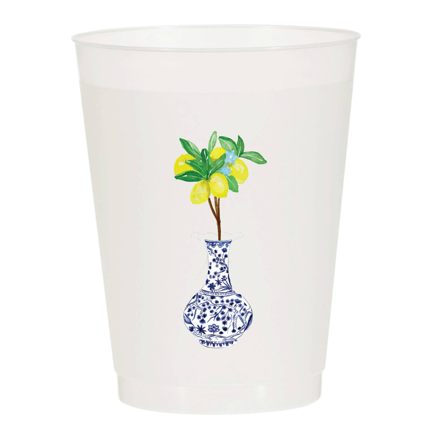 Topiary Lemon Ginger Jar Watercolor Reusable Cups Set of 10