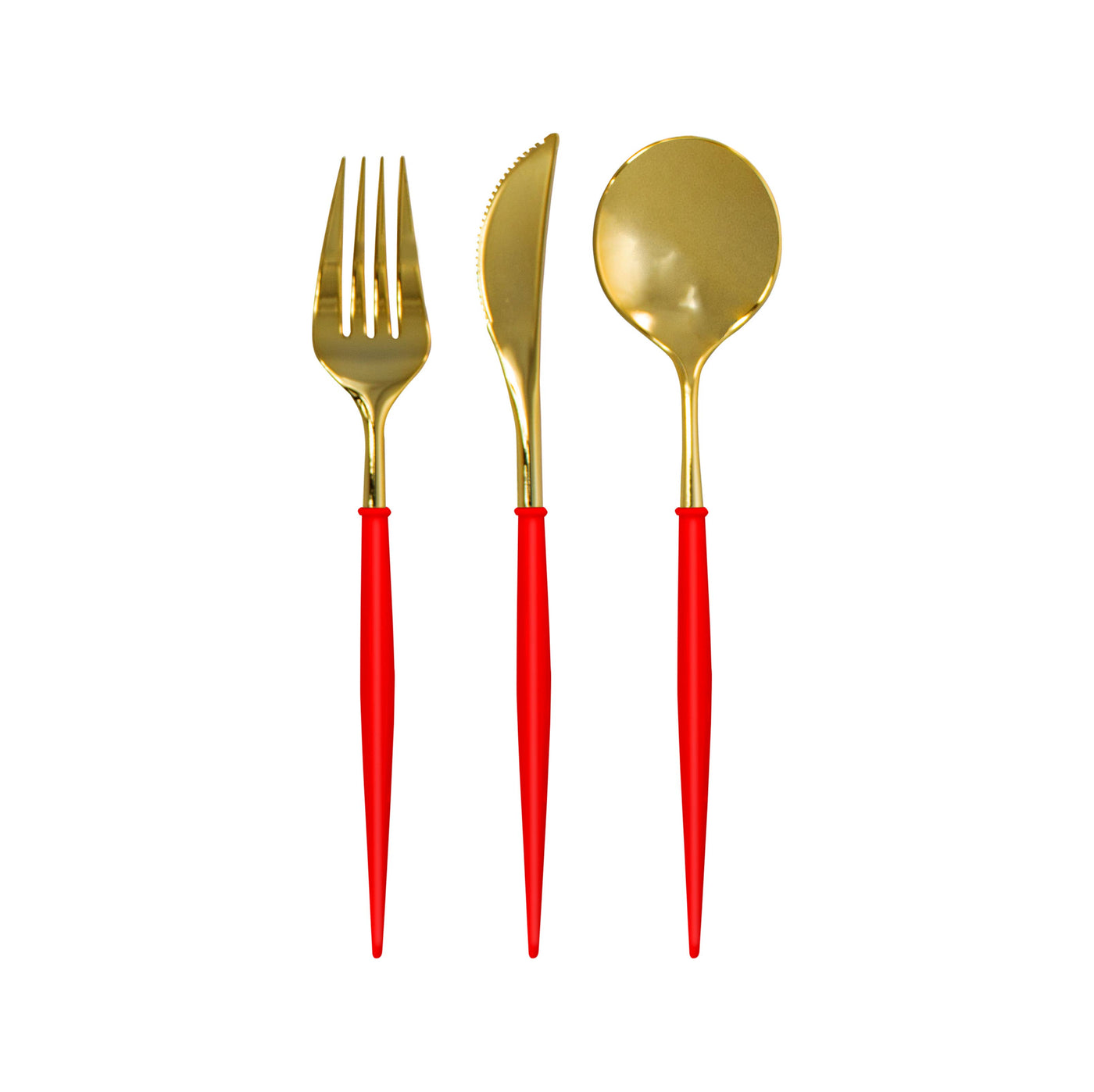 Gold w/ Red Handle Reusable Flatware (12)