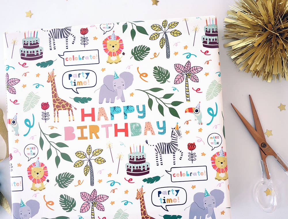 Jungle Party Birthday Wrapping Paper, Gender Neutral