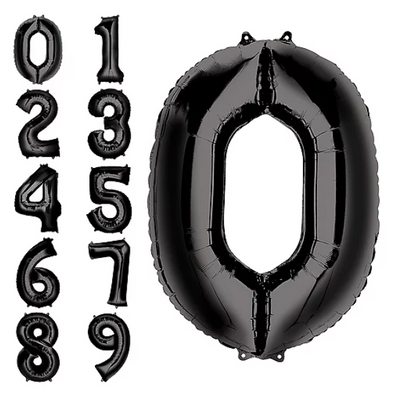 34in. Metallic Black Number Balloon