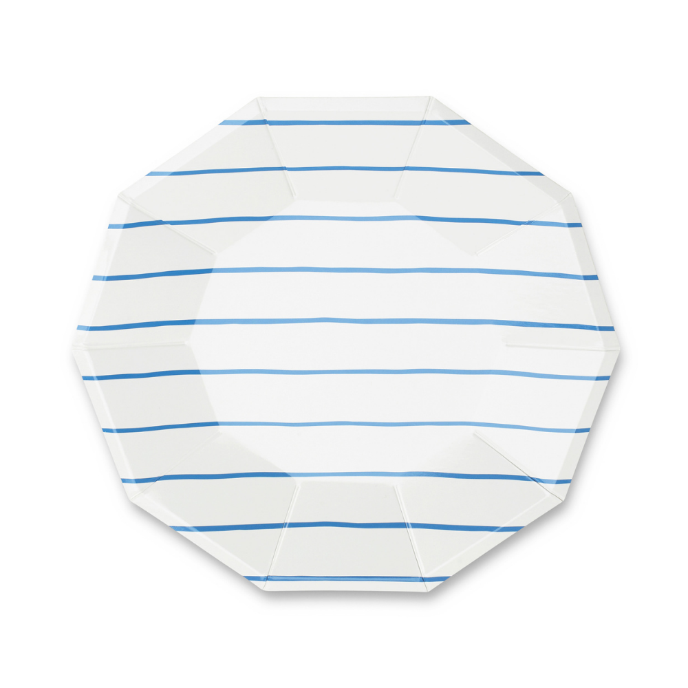 Frenchie Blue Striped Dinner Plates