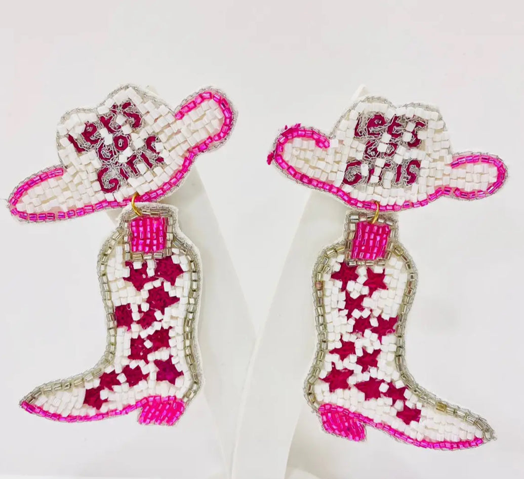 Let's Go Girls Cowgirl Boots and Hat Seed Bead Earrings