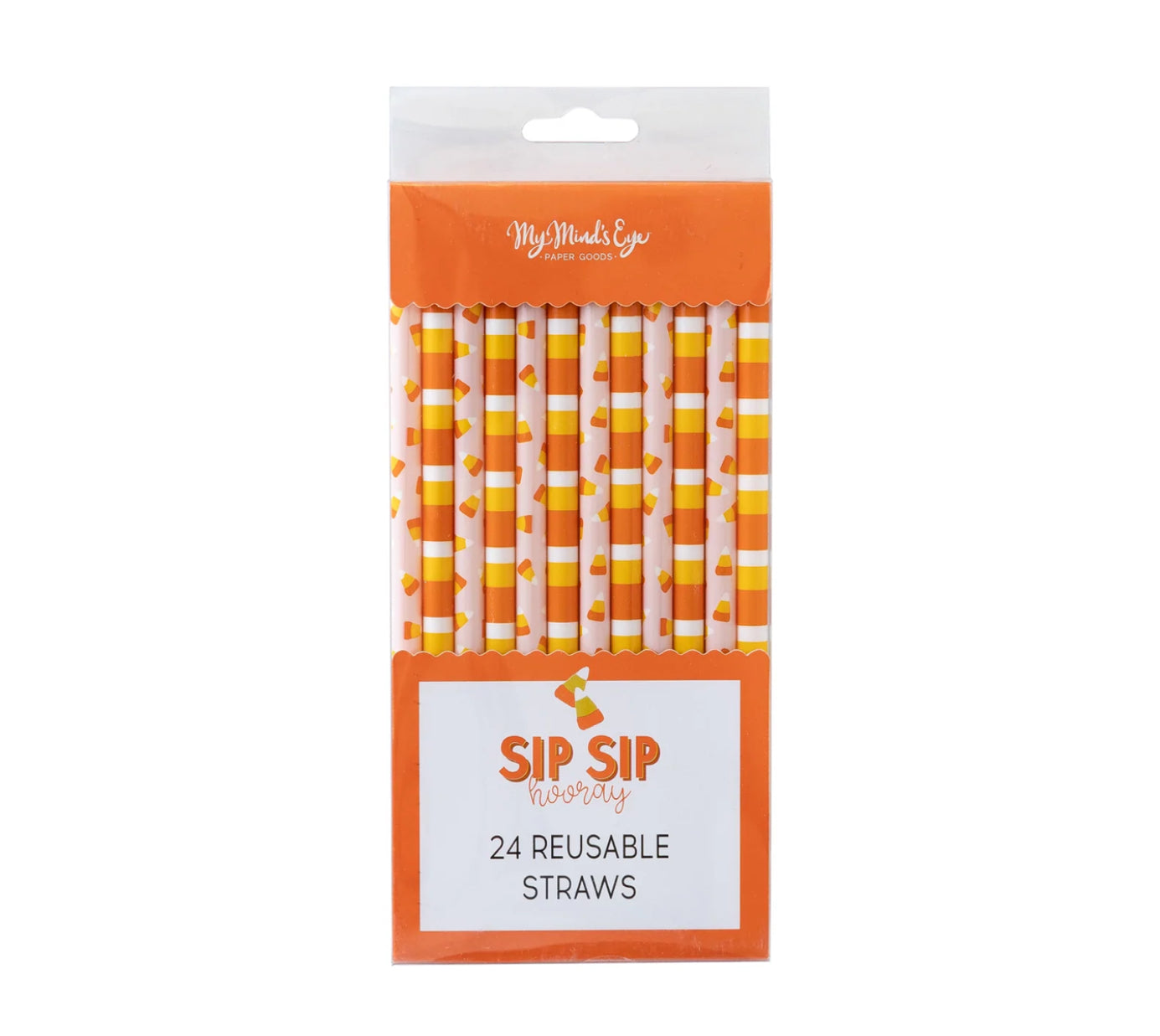 Pink Candy Corn/Stripes Reusable Straws