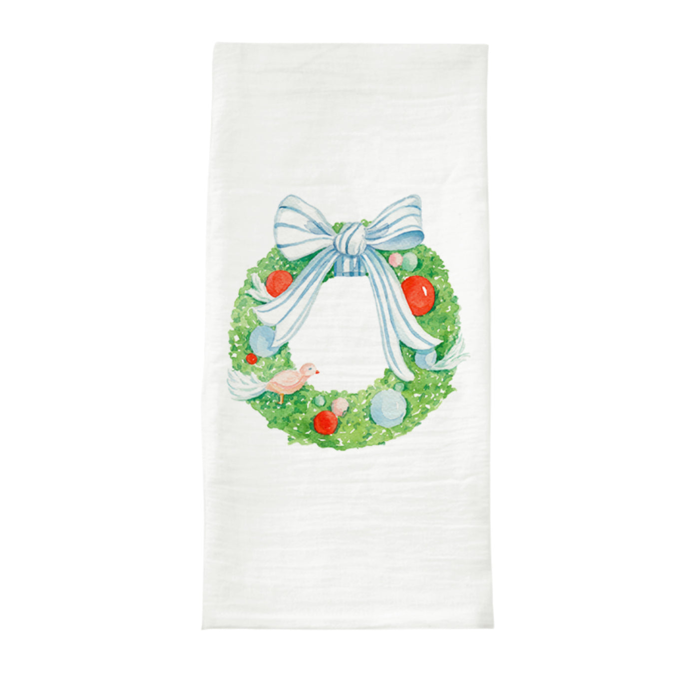 Holiday Wreath Watercolor Tea Towel
