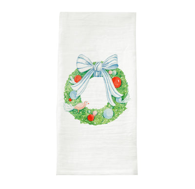 Holiday Wreath Watercolor Tea Towel