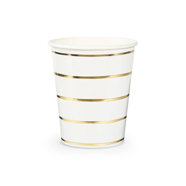White and Gold Striped Cups