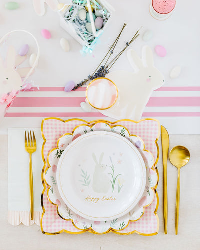 Square Pink Gingham Dinner Plate